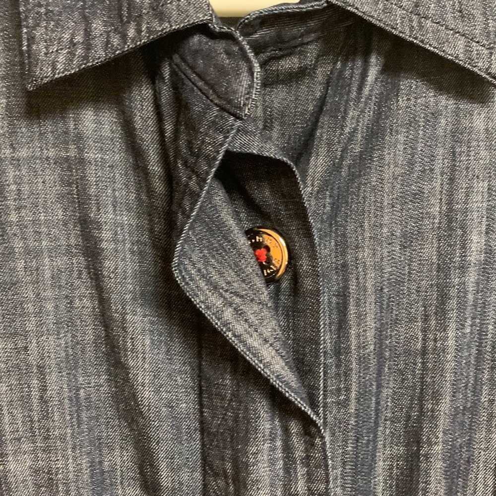 Denim short sleeve front button flare dress - Picture 4 of 6